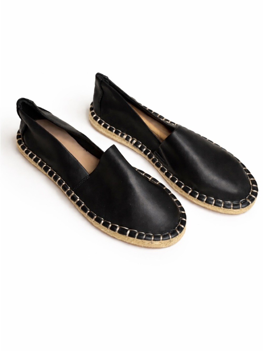 The Drop Elegant Black Leather Espadrilles. Vegan Leather. NWT. Size 7